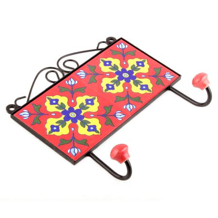 Red Navy Blue Flower Tiles Hooks 